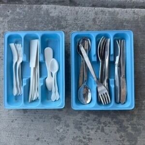 Vintage‎ Play Blue Plastic Cutlery Tray Utensil Silverware Kitchen